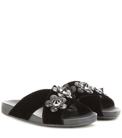 Fendi Embellished Velvet Sandals