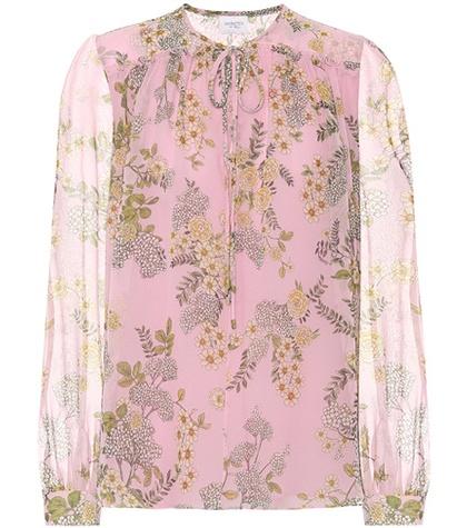 Giambattista Valli Floral Silk Tie-neck Blouse