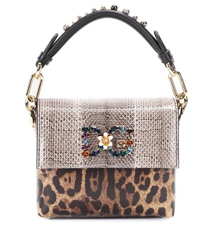 Dolce & Gabbana Embellished Snakeskin-trimmed Top Handle Bag