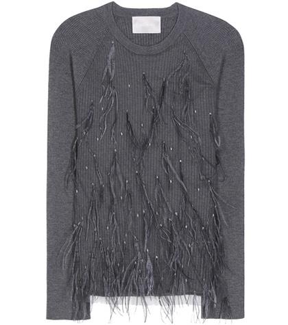 Jason Wu Skye Feather-embellished Wool And Silk-blend Sweater