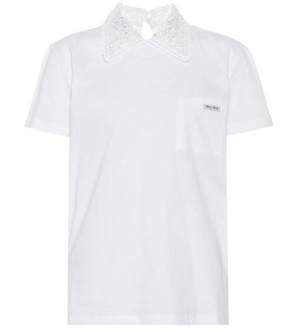 Miu Miu Lace-trimmed Cotton Polo Shirt