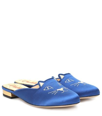 Charlotte Olympia Kitty Satin Slippers