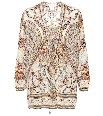 Diane Von Furstenberg Embellished Printed Silk Blouse
