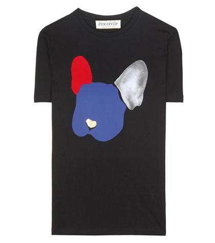 Tre Ccile Dog Colour Block Printed Cotton T-shirt