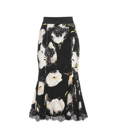 Dolce & Gabbana Lace-trimmed Printed Silk-blend Skirt