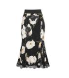Dolce & Gabbana Lace-trimmed Printed Silk-blend Skirt