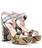 Miu Miu Glitter-embellished Snakeskin Sandals