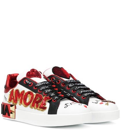 Dolce & Gabbana Portofino Sequined Leather Sneakers