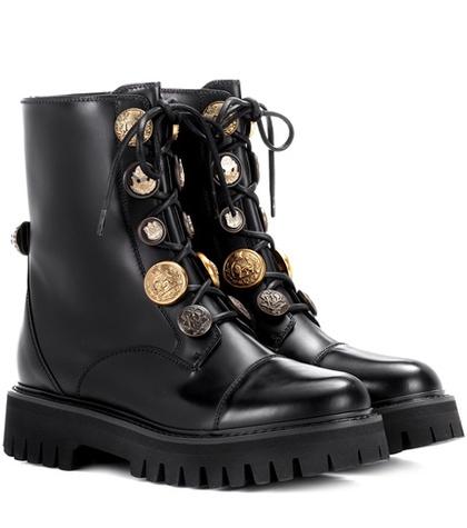 Dolce & Gabbana Embellished Leather Lace-up Boots