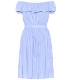 Miu Miu Striped Off-the-shoulder Cotton Dress