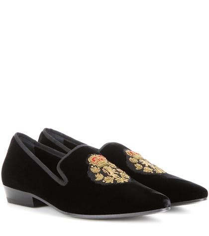 Saint Laurent Devon 25 Embroidered Velvet Slippers