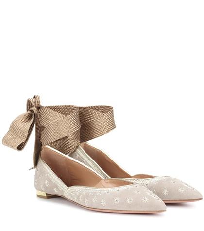 Aquazzura Bliss Embellished Suede Ballerinas