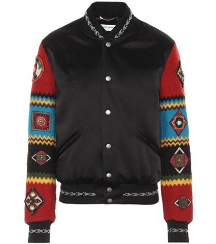 Saint Laurent Embroidered Satin Bomber Jacket