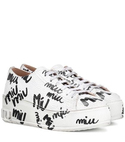 Miu Miu Printed Leather Platform Sneakers