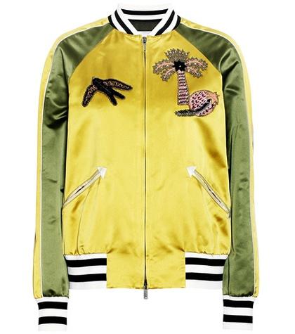 Valentino Appliqué Silk Satin Bomber Jacket