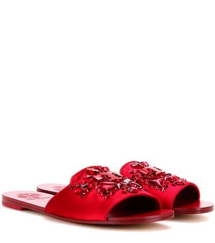 Christopher Kane Delphine Embellished Satin Slip-on Sandals