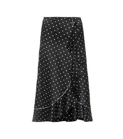 Ganni Polka-dot Silk Satin Skirt