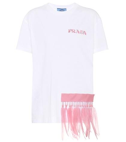 Miu Miu Feather-trimmed Cotton T-shirt