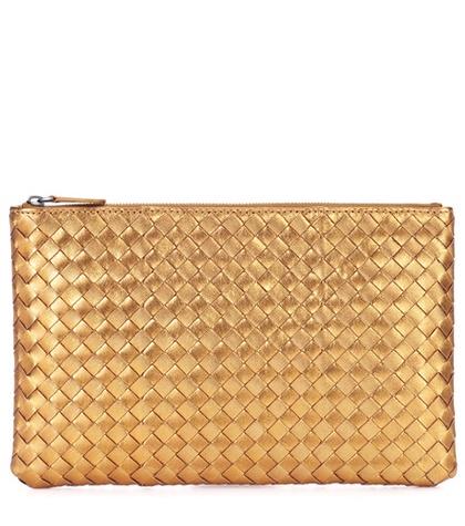 Bottega Veneta Intrecciato Metallic Leather Clutch