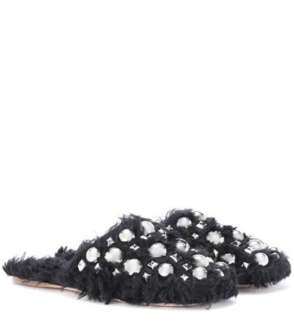 Miu Miu Embellished Faux-fur Slippers