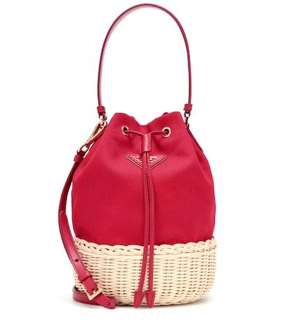 Prada Canvas And Wicker Bucket Bag