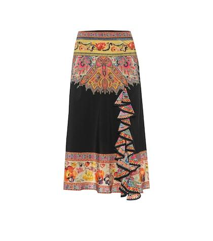 Etro Ruffled Silk Midi Skirt