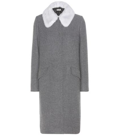 Miu Miu Virgin Wool And Angora Coat With Detachable Mink Fur Collar