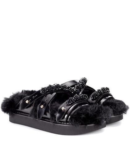 Linda Farrow Faux Fur-trimmed Leather Sandals