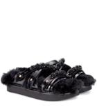 Linda Farrow Faux Fur-trimmed Leather Sandals