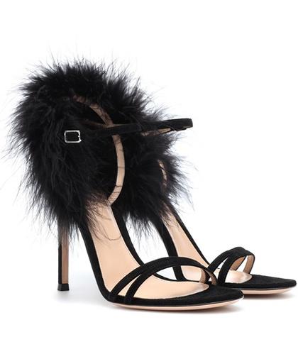 Gianvito Rossi Thais Suede And Feather Sandals