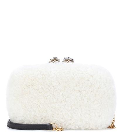 Alexander Mcqueen Queen & King Skull Fur Box Clutch