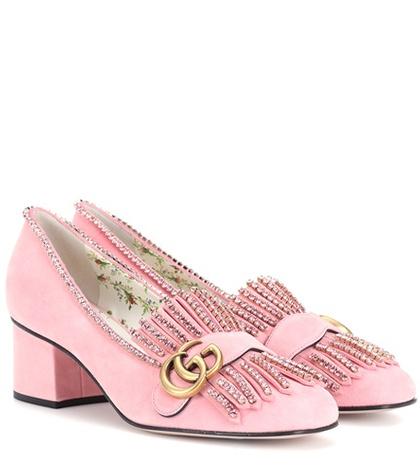 Gucci Crystal-embellished Suede Loafer Pumps