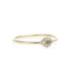 Sydney Evan Small Bezel Evil Eye 14kt Yellow Gold Ring With Diamonds And Turquoise