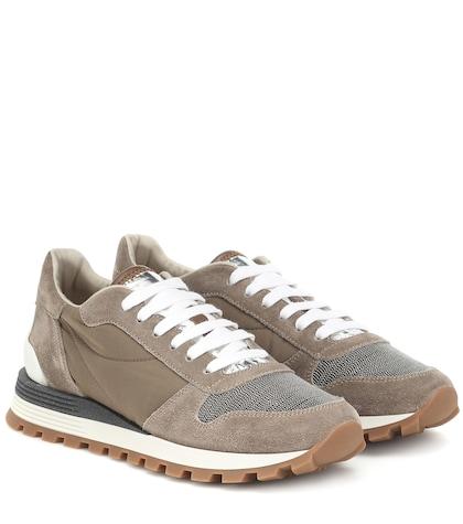 Brunello Cucinelli Embellished Suede-trimmed Sneakers