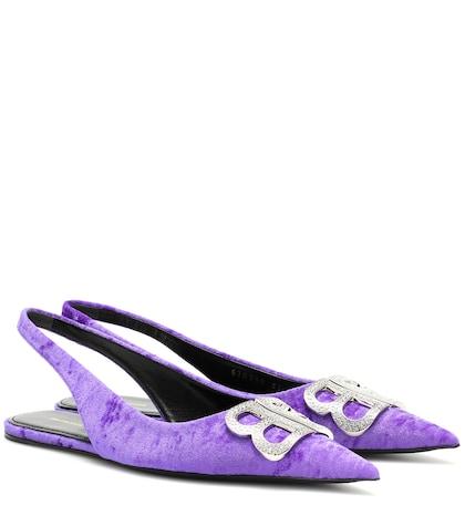 Balenciaga Bb Velour Slingback Ballet Flats