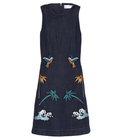 Victoria Victoria Beckham Embroidered Denim Mini Dress
