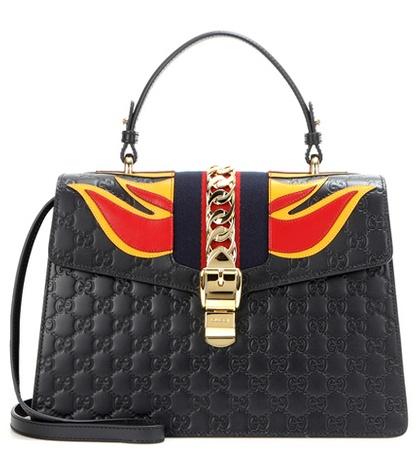 Gucci Signature Sylvie Embossed Leather Shoulder Bag