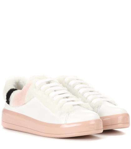 Prada Leather And Fur Sneakers