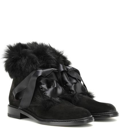 Saint Laurent Army 20 Rabbit Fur-trimmed Suede Ankle Boots