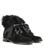 Saint Laurent Army 20 Rabbit Fur-trimmed Suede Ankle Boots