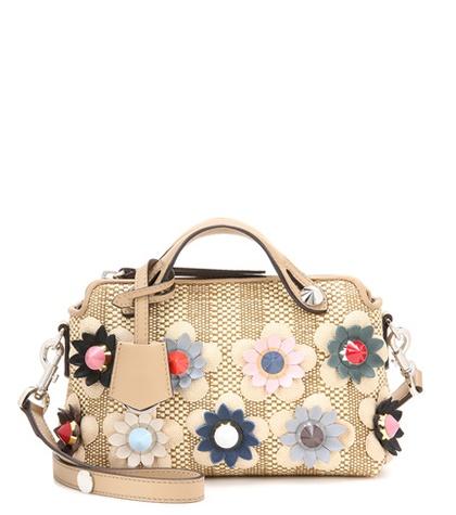 Fendi By The Way Mini Embellished Raffia Shoulder Bag