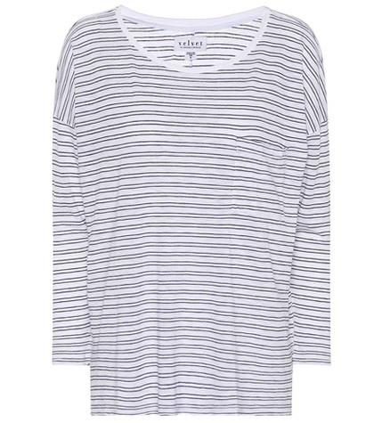 Velvet Manuka Striped Cotton-blend Top