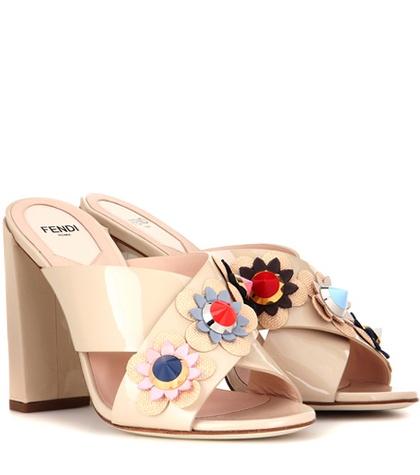 Fendi Embellished Patent Leather Sandals