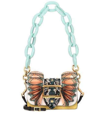 Burberry The Ruffle Buckle Leather And Snakeskin Bag
