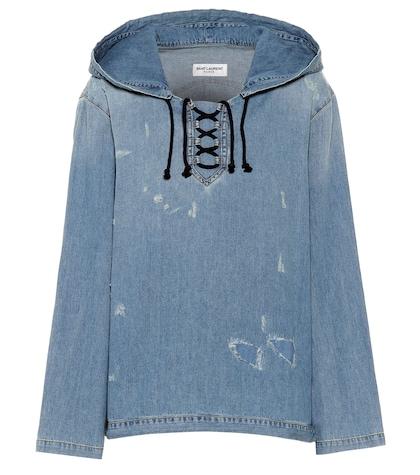 Saint Laurent Destroyed Denim Hoodie