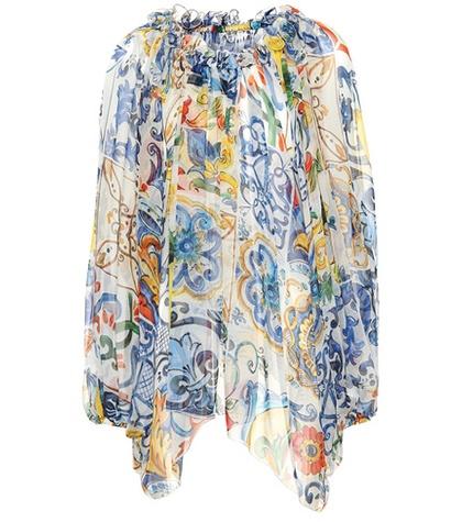 Karla Colletto Printed Silk Chiffon Blouse
