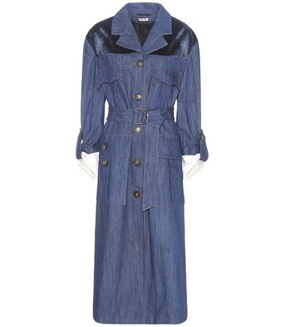 Miu Miu Velvet-trimmed Denim Coat