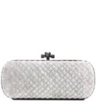 Bottega Veneta Stretch Knot Snakeskin-trimmed Velvet Intrecciato Baguette Clutch