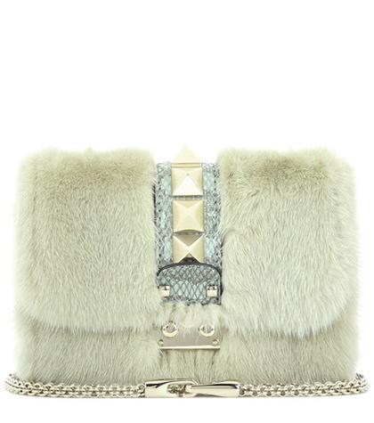 Valentino Valentino Garavani Lock Small Snakeskin And Mink Fur Shoulder Bag