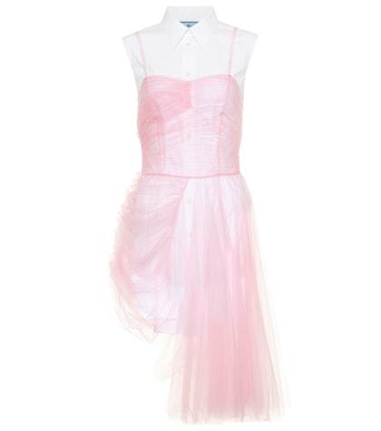 Prada Poplin And Tulle Minidress